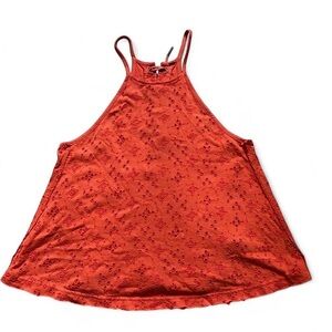 Free People Dream Date Eyelet Tank Top Sz Small Orange Boho Lace Up Back